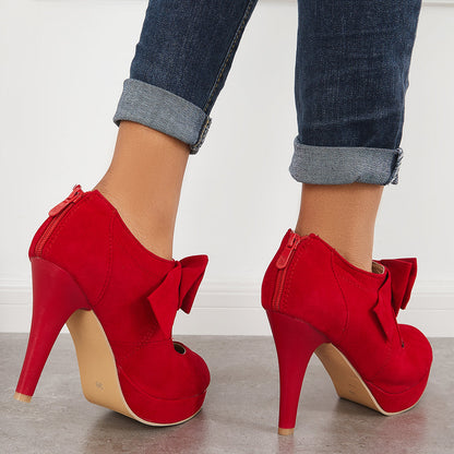 Women Bowknot Platform Chunky High Heels Ankle Strap Dress Pumps