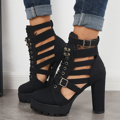 Imilybela Black Platform Chunky High Heels Ankle Strap Sandals