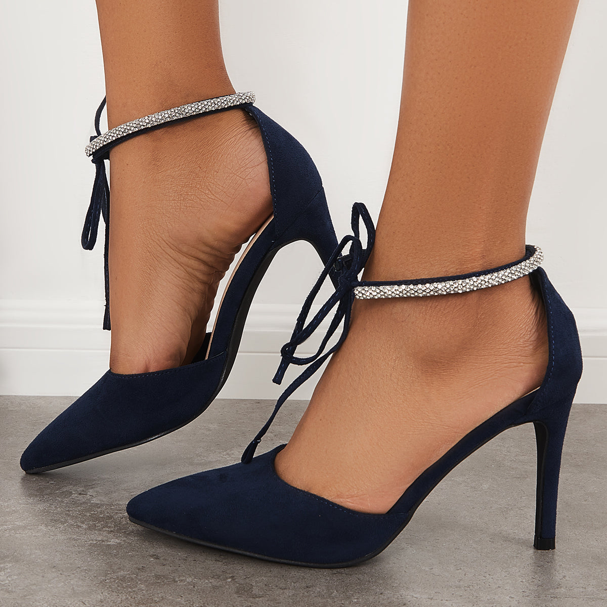 Pointed Toe Cutout Stilettos High Heel Ankle Strap Dress Pumps