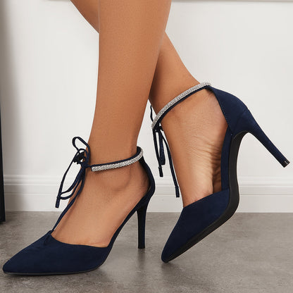 Pointed Toe Cutout Stilettos High Heel Ankle Strap Dress Pumps