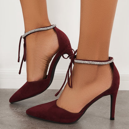 Pointed Toe Cutout Stilettos High Heel Ankle Strap Dress Pumps