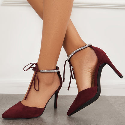 Pointed Toe Cutout Stilettos High Heel Ankle Strap Dress Pumps