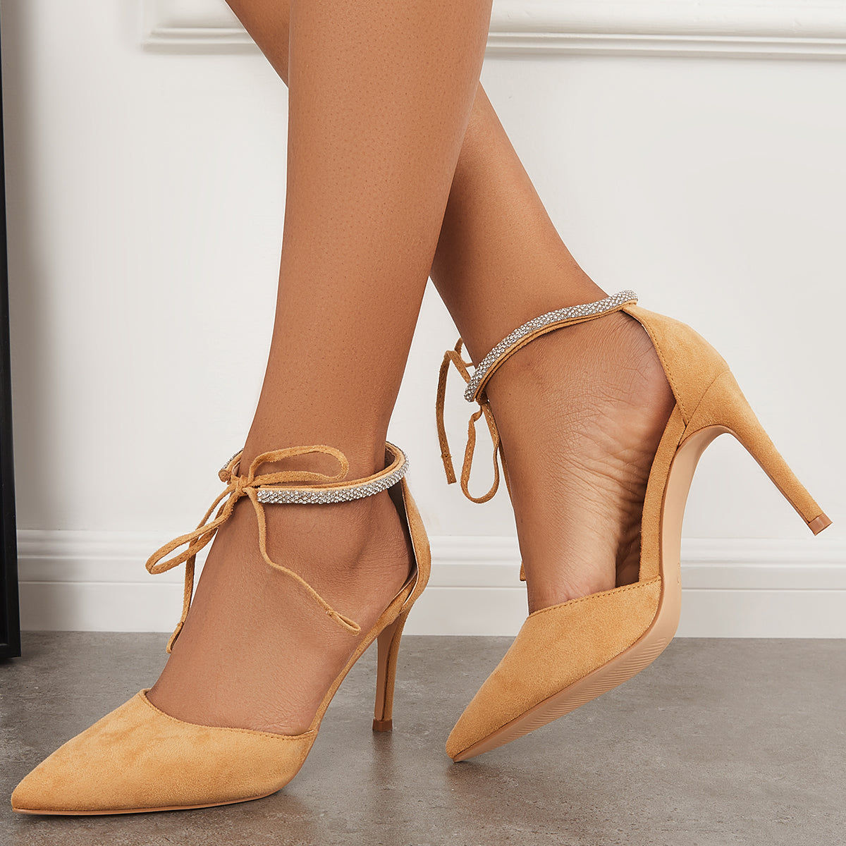 Pointed Toe Cutout Stilettos High Heel Ankle Strap Dress Pumps