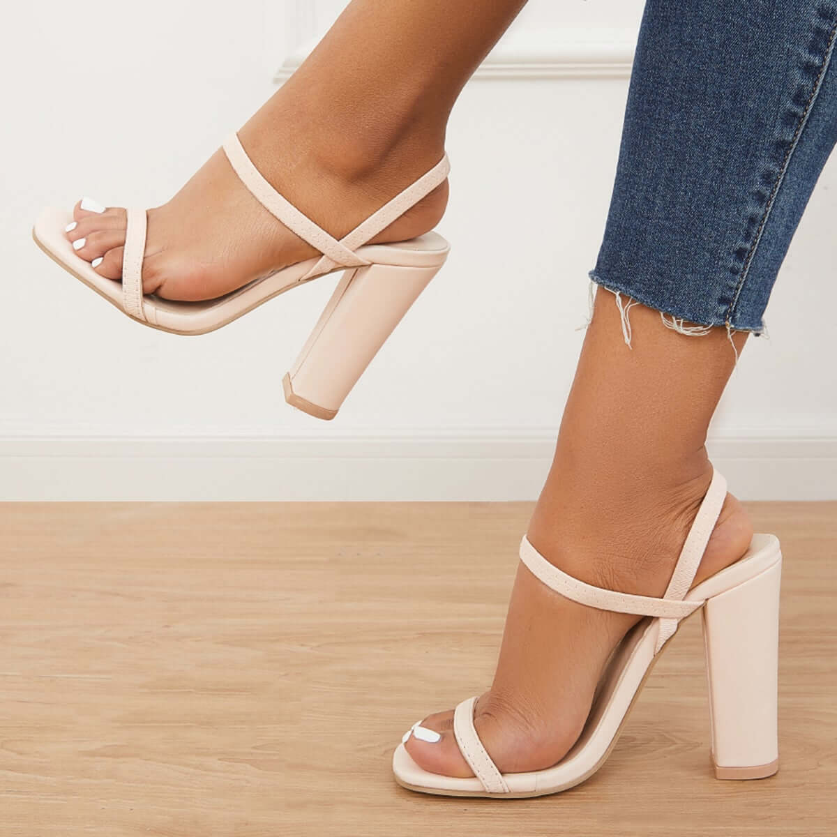 Women Nightclub High Heels Wedding Chunky Heels Square Toe Elastic Straps Sandals