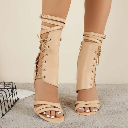 Women Nightclub Party High Heels Cutout Stiletto Heel Lace-up Fancy Buckle Strap Sandals Imilybela