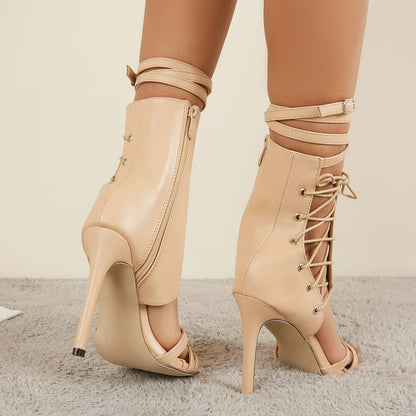 Women Nightclub Party High Heels Cutout Stiletto Heel Lace-up Fancy Buckle Strap Sandals Imilybela