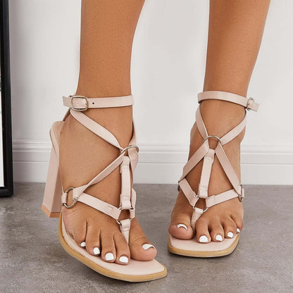 Women Heels Sandals Summer Square Open Toe Chunky Heels for Women