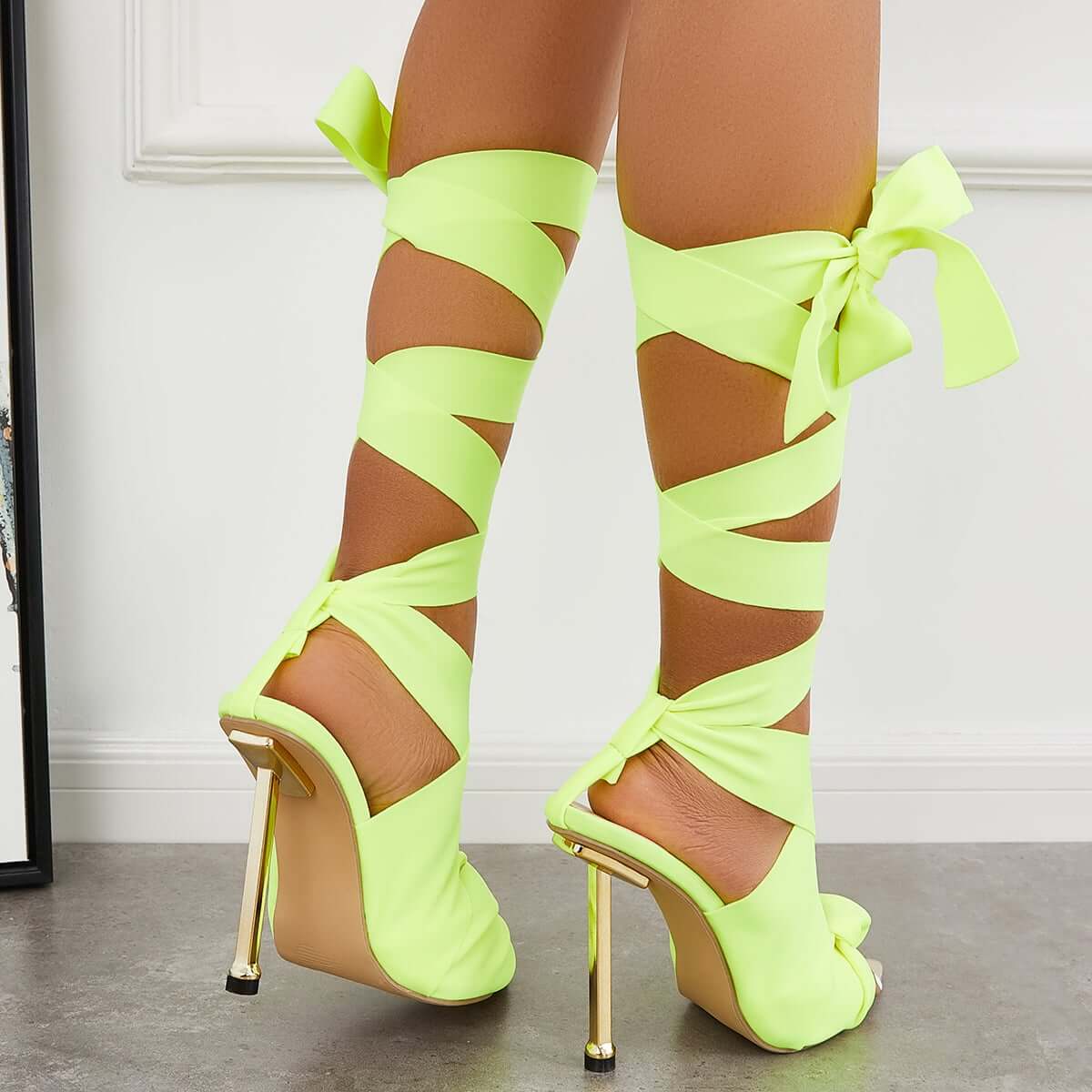 Women Heels Wedding Ribbon Lace Up Ankle Strap Stiletto Sandals Dress High Heels