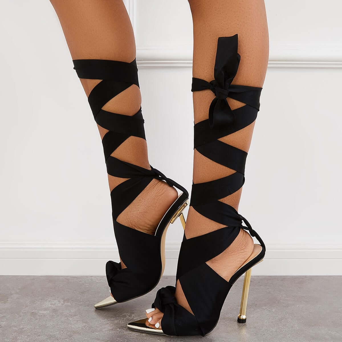 Women Heels Wedding Ribbon Lace Up Ankle Strap Stiletto Sandals Dress High Heels