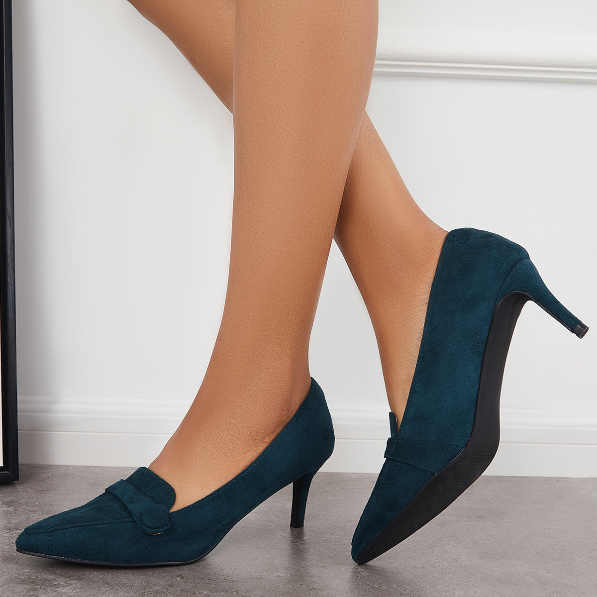 Pointed Toe Buckle Pumps Slip on High Heel Office Shoes