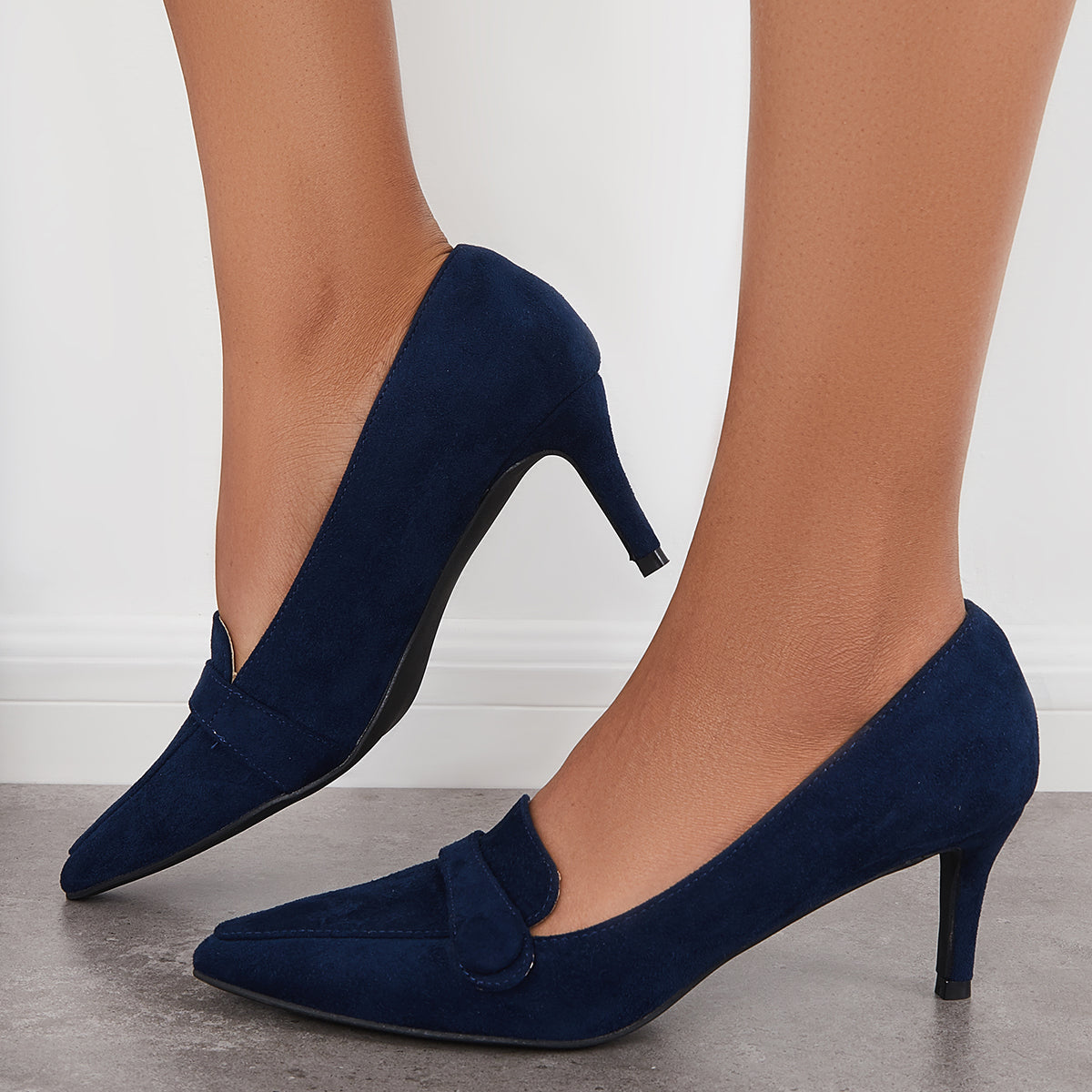 Pointed Toe Buckle Pumps Slip on High Heel Office Shoes