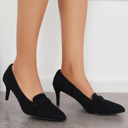 Pointed Toe Buckle Pumps Slip on High Heel Office Shoes