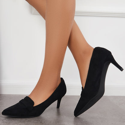 Pointed Toe Buckle Pumps Slip on High Heel Office Shoes