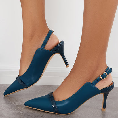 Stiletto Heel Slingback Buckle Strap Pumps Pointed Toe Dress Shoes