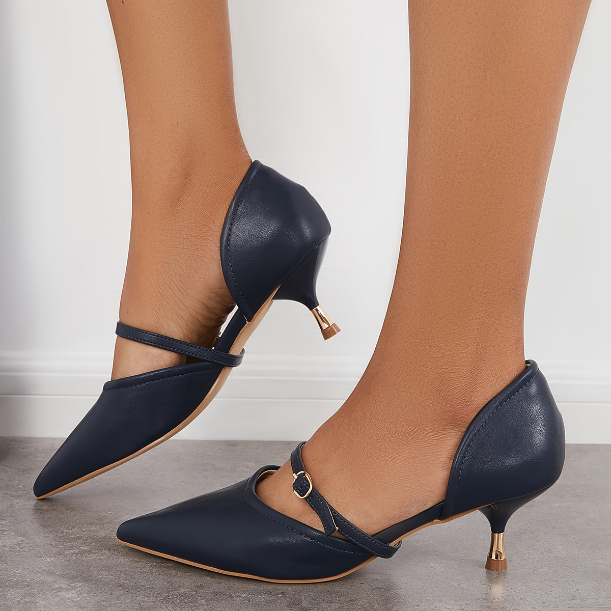 Women Slip on Cutout Kitten Heels Pointed Toe Dress Pumps