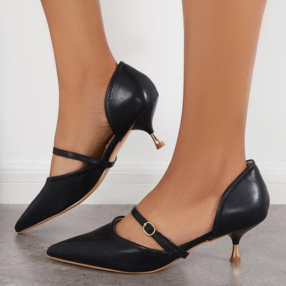 Women Slip on Cutout Kitten Heels Pointed Toe Dress Pumps