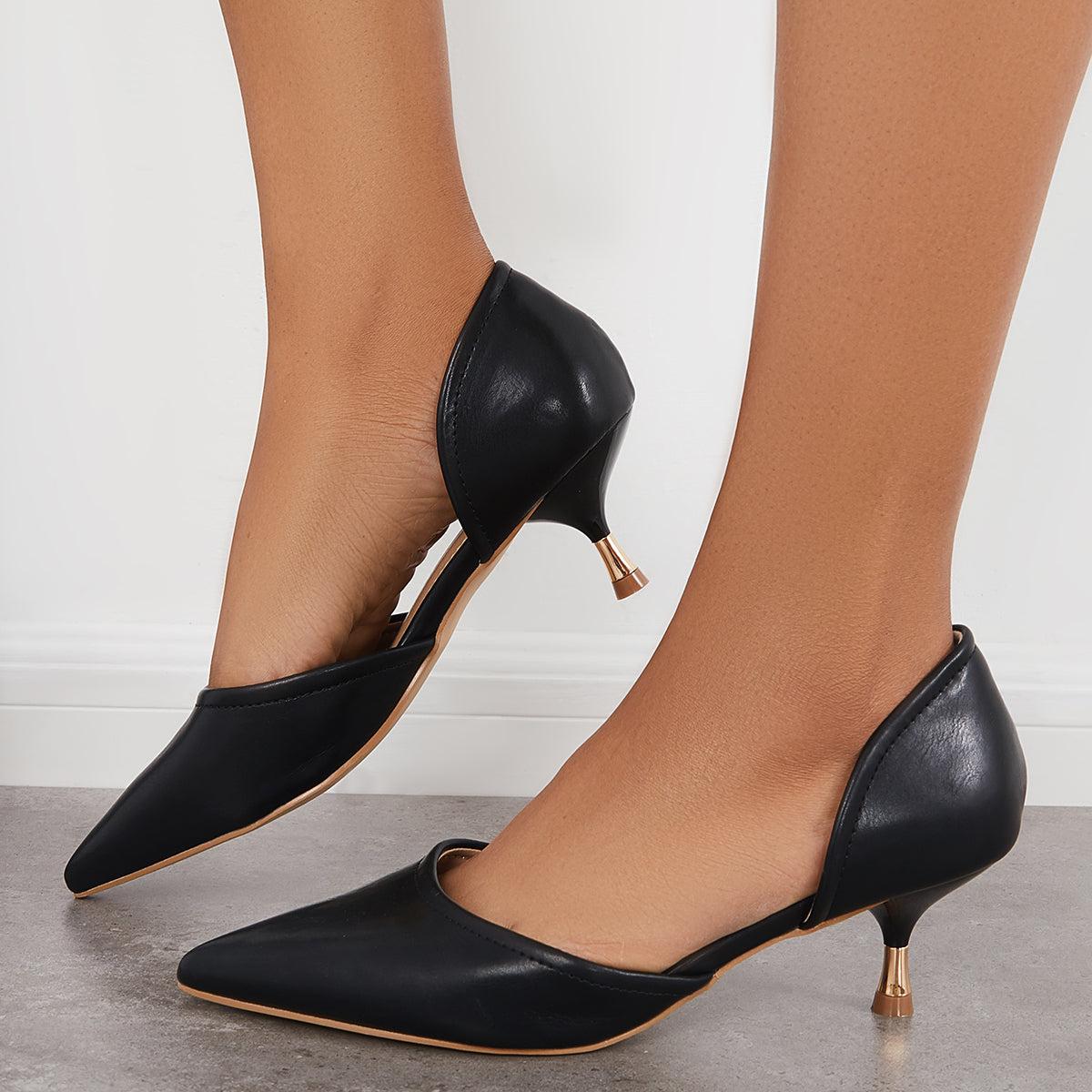 Women Slip on Cutout Kitten Heels Pointed Toe Dress Pumps