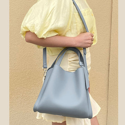 Elegant Double Strap Solid Color Bucket Bags