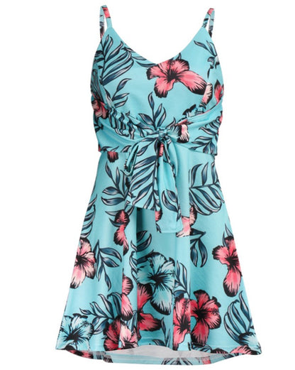 V-Neck Strapless Sleeveless Backless Bandage Print Mini Dress