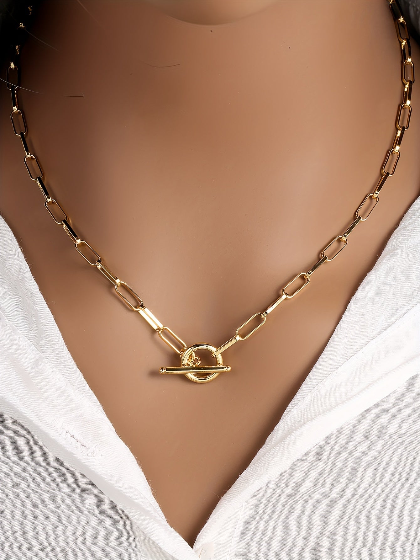 1pc Golden OT Buckle Retro Hip Hop Geometric Shaped Casual Versatile Clavicle Chain 18k Gold Plated Necklace Jewelry For Women