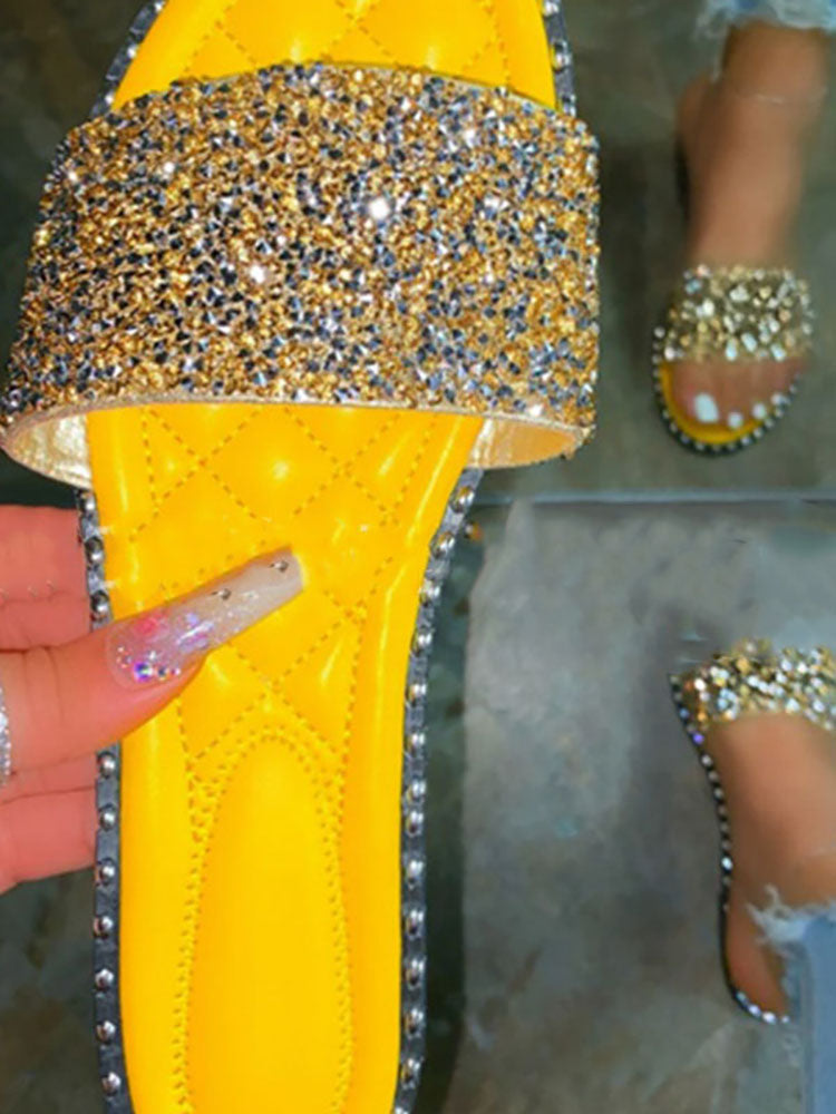 Rhinestone Bling Flat Slippers