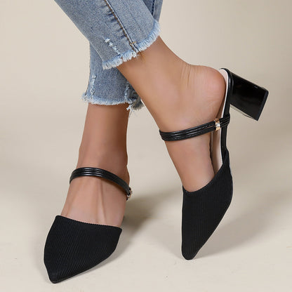 Pointed Toe Slingback Pumps Mary Jane Block Heel Mules Shoes