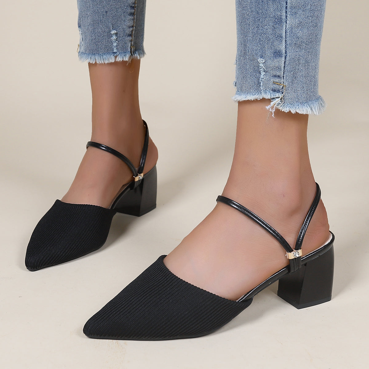 Pointed Toe Slingback Pumps Mary Jane Block Heel Mules Shoes