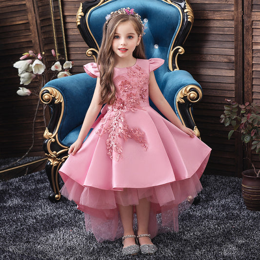 Children Dress Girls Birthday Evening Dress Princess an Embroidered Skirt Middle and Big Children Wedding Dress Trailing Catwalk Costume