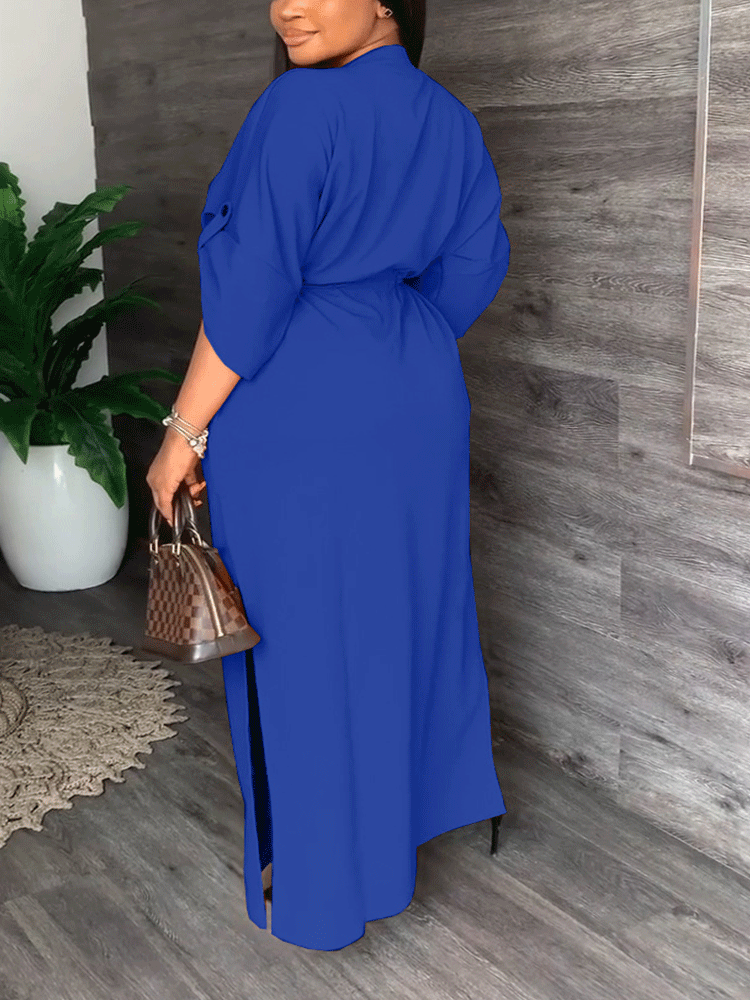 V Neck Waist Maxi Dress