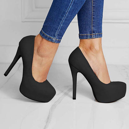 Suede Round Toe Platform Stilettos Slip on High Heel Pumps