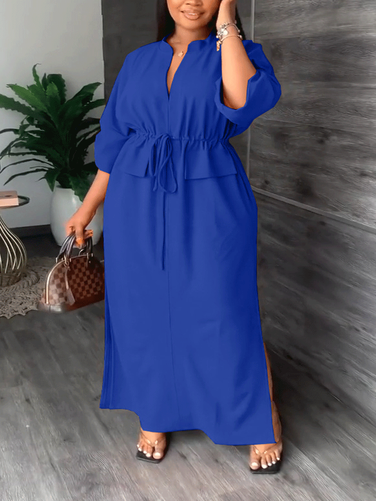 V Neck Waist Maxi Dress