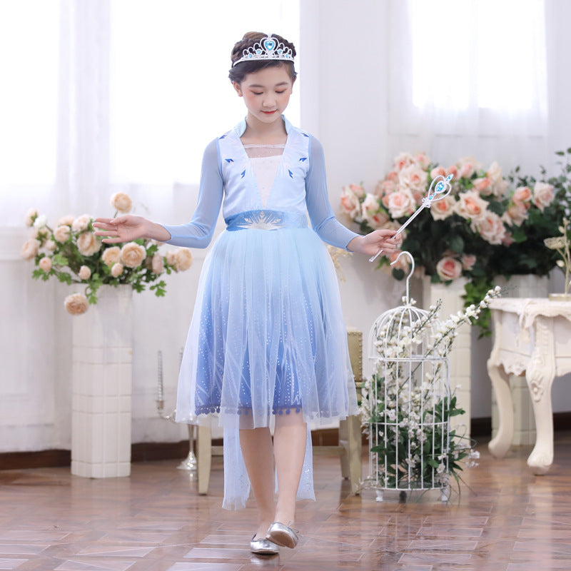 Foreign Trade Hot Girls Dress Princess Dress Frozen 2 Elsa's Princess Dress Kids Dress Performance Dress