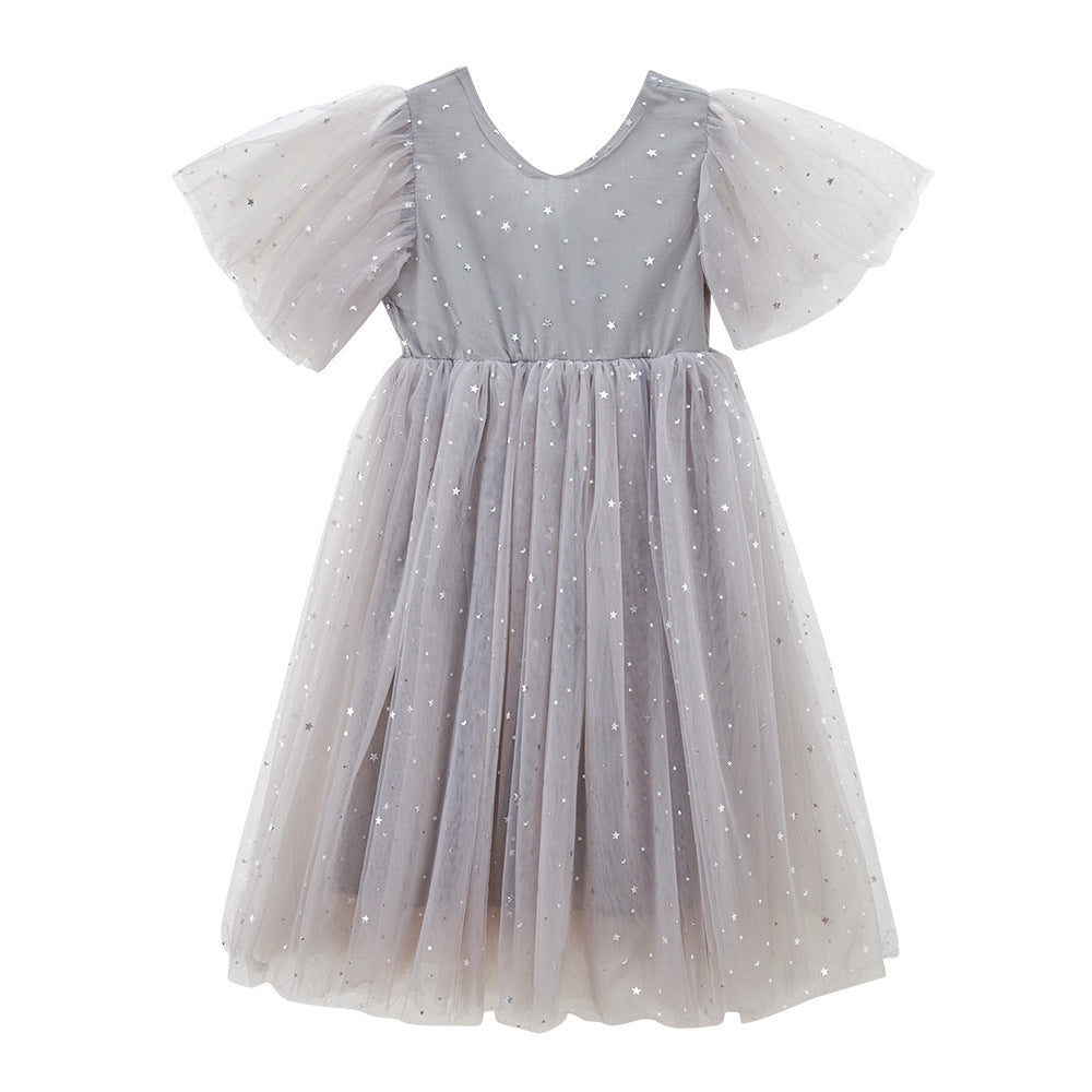 Girls' Summer Children Shirt Cross-Border Hot in Stock Older Children Girls' Dress Princess Dress XINGX Super Fairy Mesh Dress