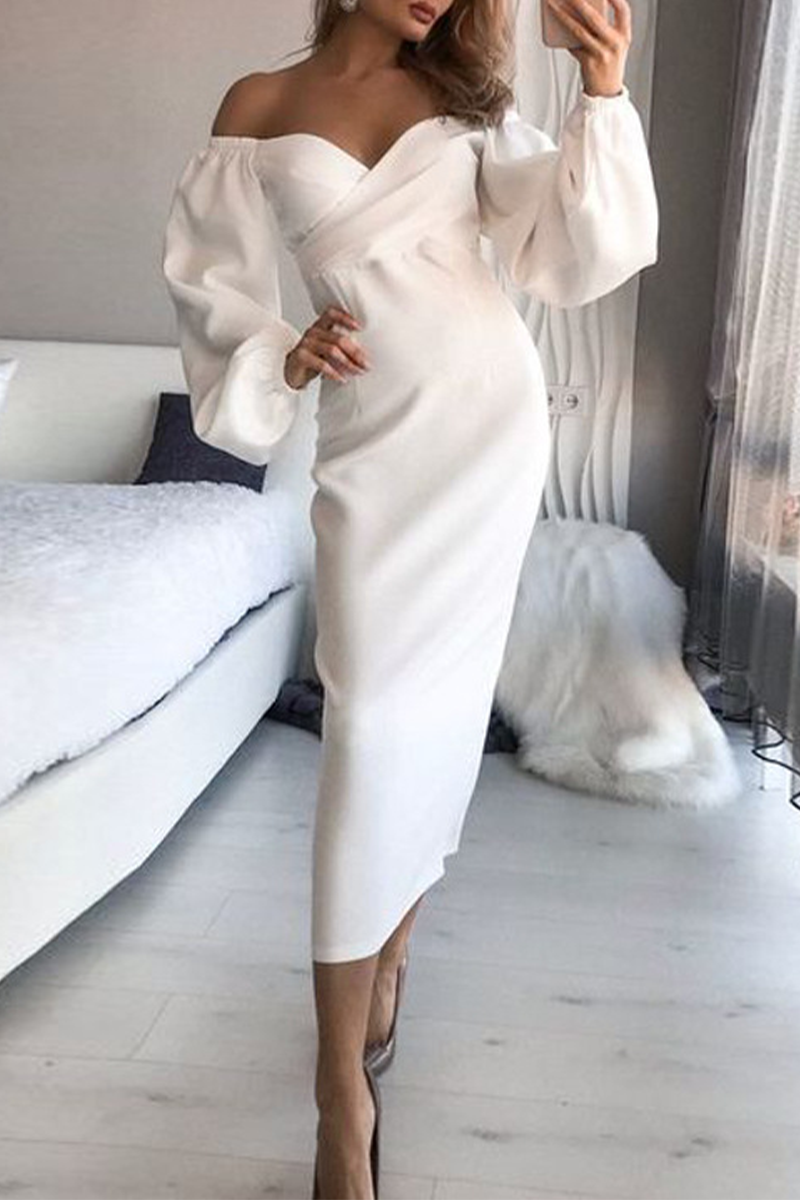 binfenxie - Fashion Elegant Solid Split Joint Fold Strapless Pencil Skirt Dresses