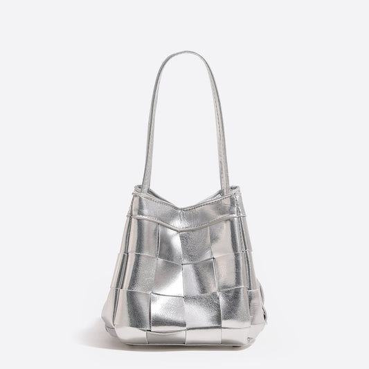 Trendy Metallic Woven Handle Bucket Bags