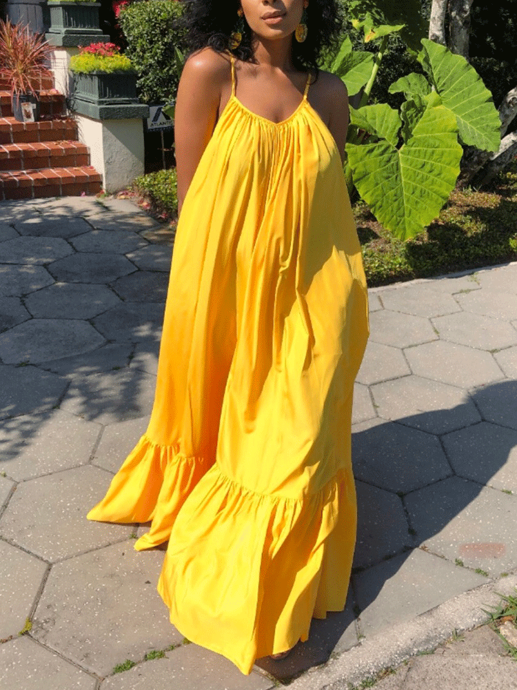 Spaghetti Strap Ruffle Maxi Dress