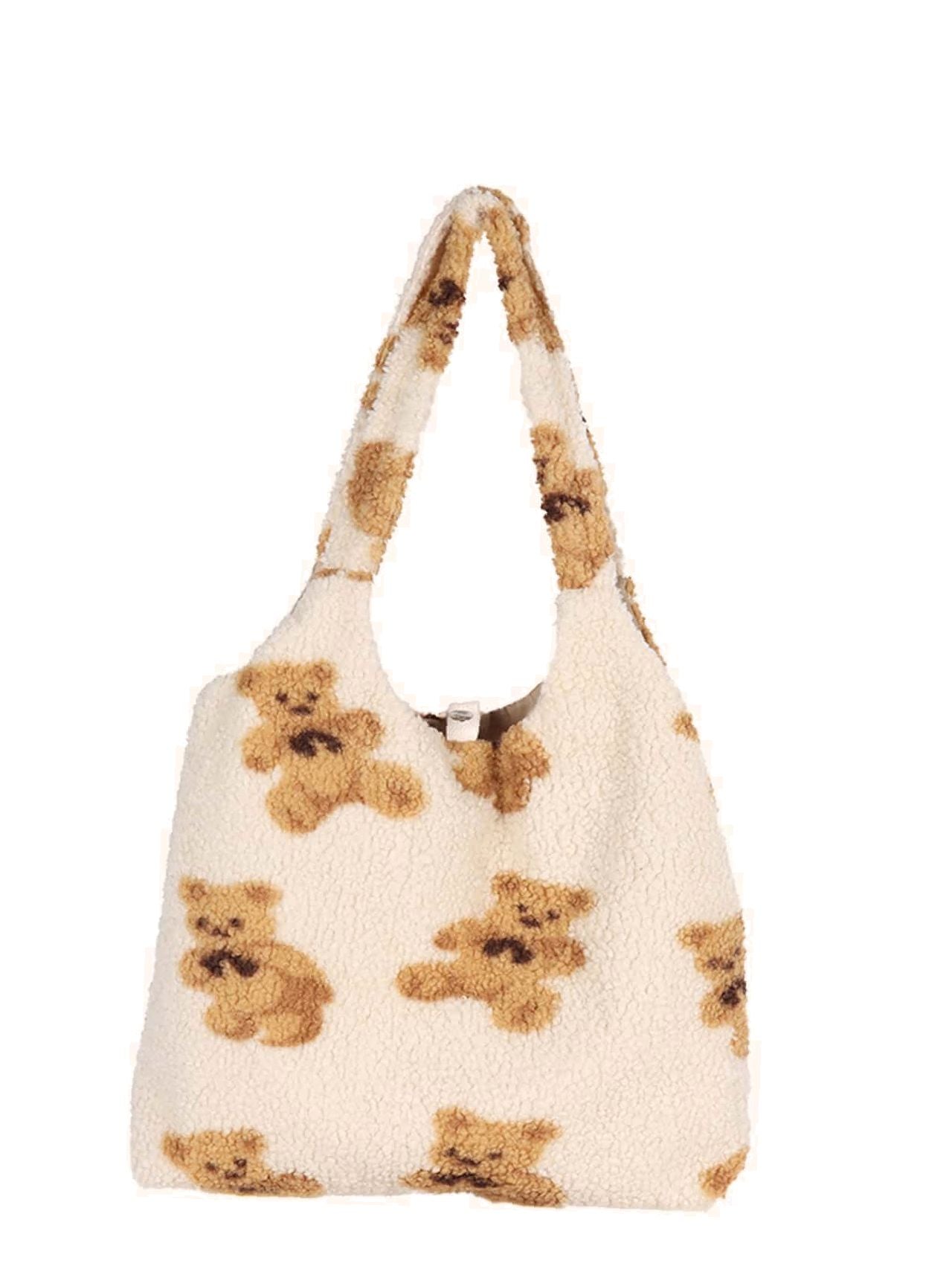 binfenxie - Faux Shearling Cartoon Graphic Tote Bag  - Women Tote Bags