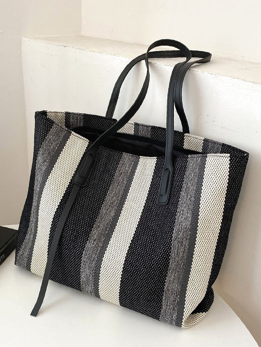 binfenxie - Striped Pattern Shoulder Tote Bag  - Women Tote Bags