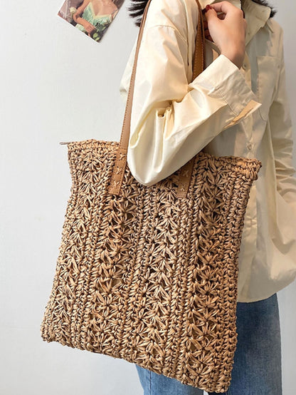 binfenxie - Minimalist Braided Detail Straw Bag  - Women Tote Bags