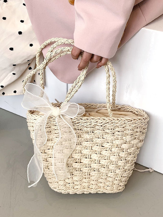 binfenxie - Bow Decor Straw Bag  - Women Tote Bags