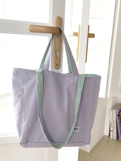 binfenxie - Gingham Reversible Tote Bag  - Women Tote Bags