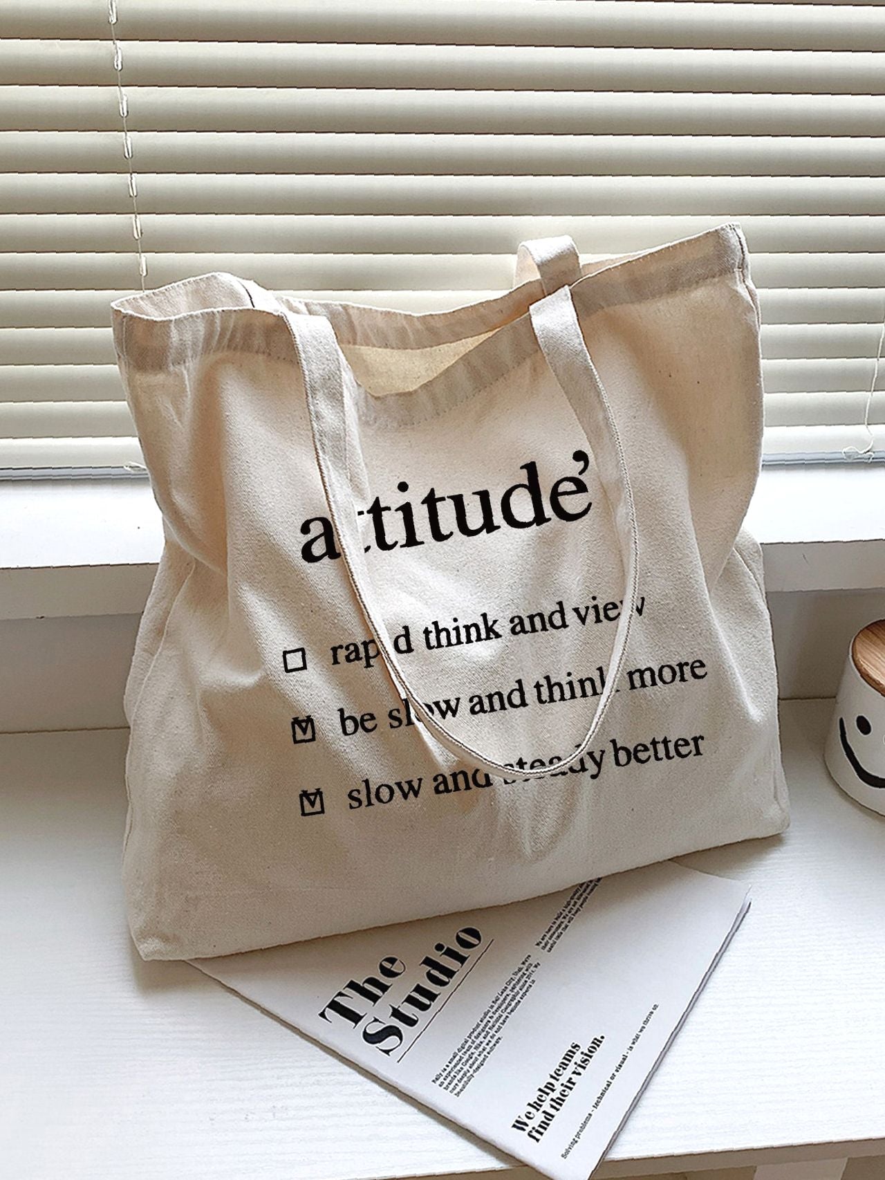 binfenxie - Letter Graphic Canvas Shopper Bag  - Women Tote Bags