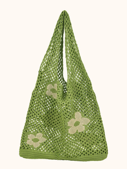 binfenxie - Floral Pattern Crochet Tote Bag  - Women Tote Bags