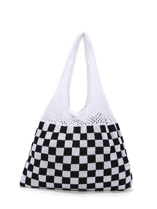 binfenxie - Checkered Pattern Crochet Bag  - Women Tote Bags