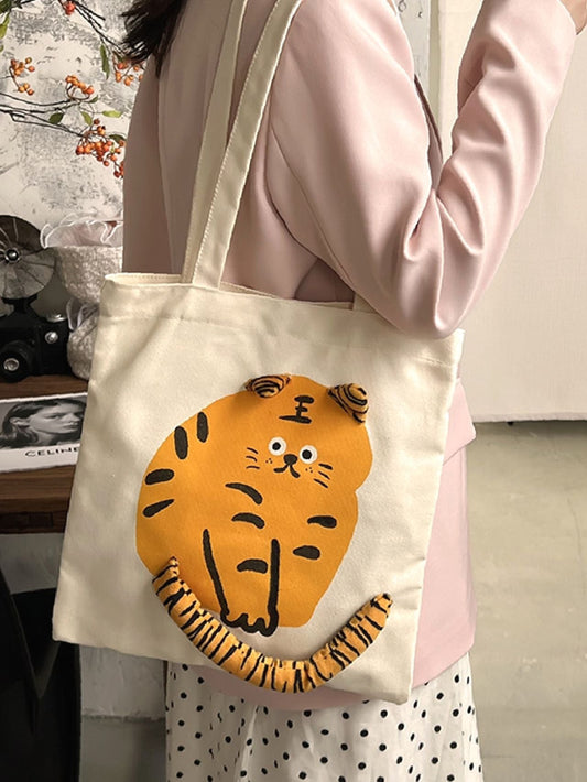 binfenxie - Cartoon Tiger Graphic Shopper Bag  - Women Tote Bags