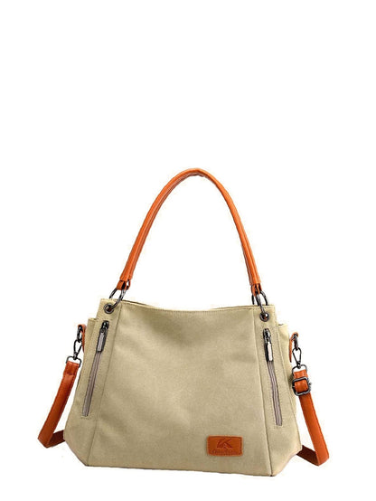 binfenxie - Zipper Decor Two Tone Shoulder Tote Bag  - Women Tote Bags