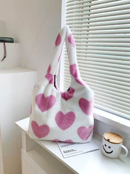 binfenxie - Heart Graphic Fluffy Tote Bag  - Women Tote Bags