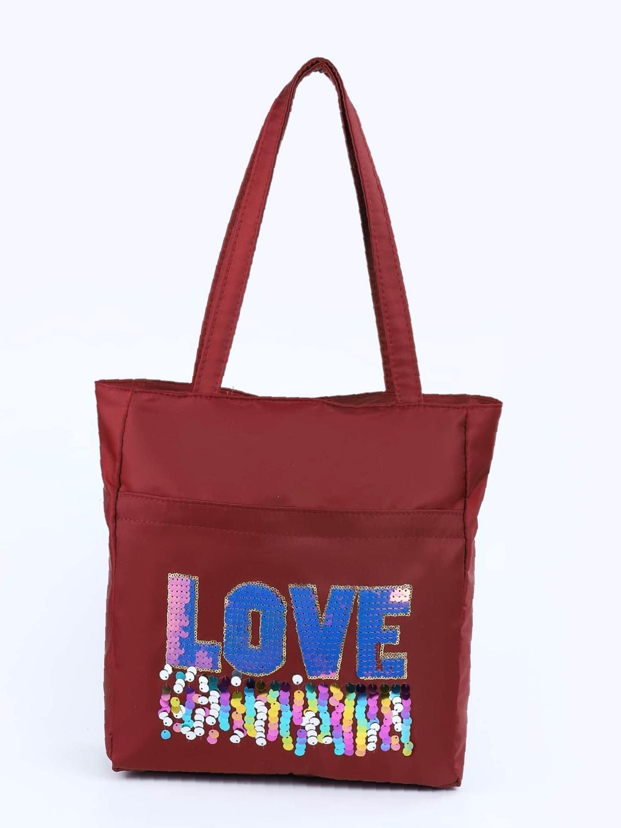 binfenxie - Sequin Letter Decor Shoulder Tote Bag  - Women Tote Bags