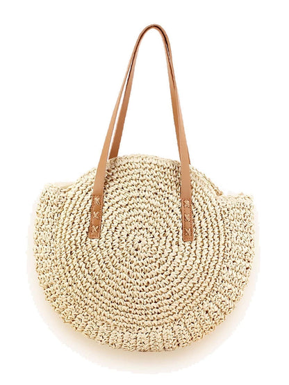 binfenxie - Circle Straw Shoulder Tote Bag  - Women Tote Bags