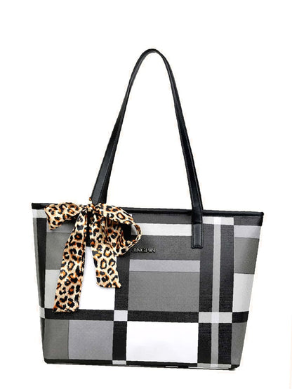 binfenxie - Twilly Scarf Decor Geometric Print Tote Bag  - Women Tote Bags